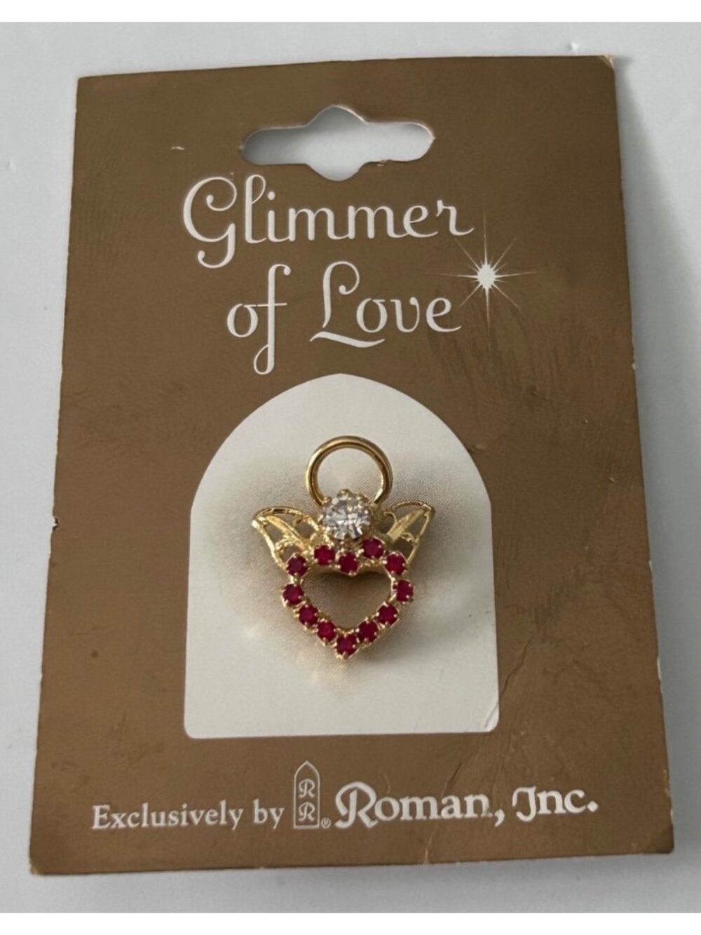 Glimmer Of Love Gold Tone Heart Pin Brooch Red Stones & Clear Crystal By Roman I
